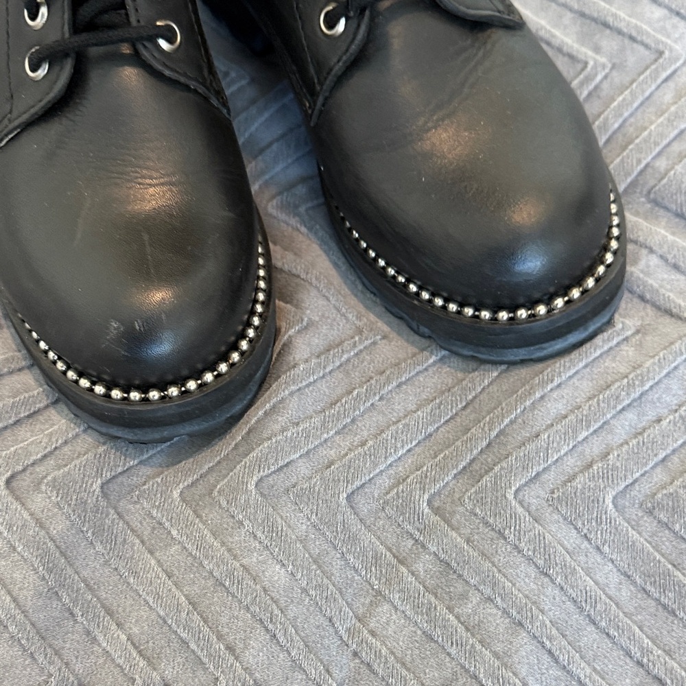Aqua Black Leather Lace-Up Combat Boots - Picture 13 of 13